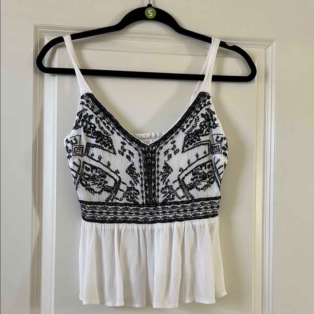 Japna Black and White Peplum Crop Camisole